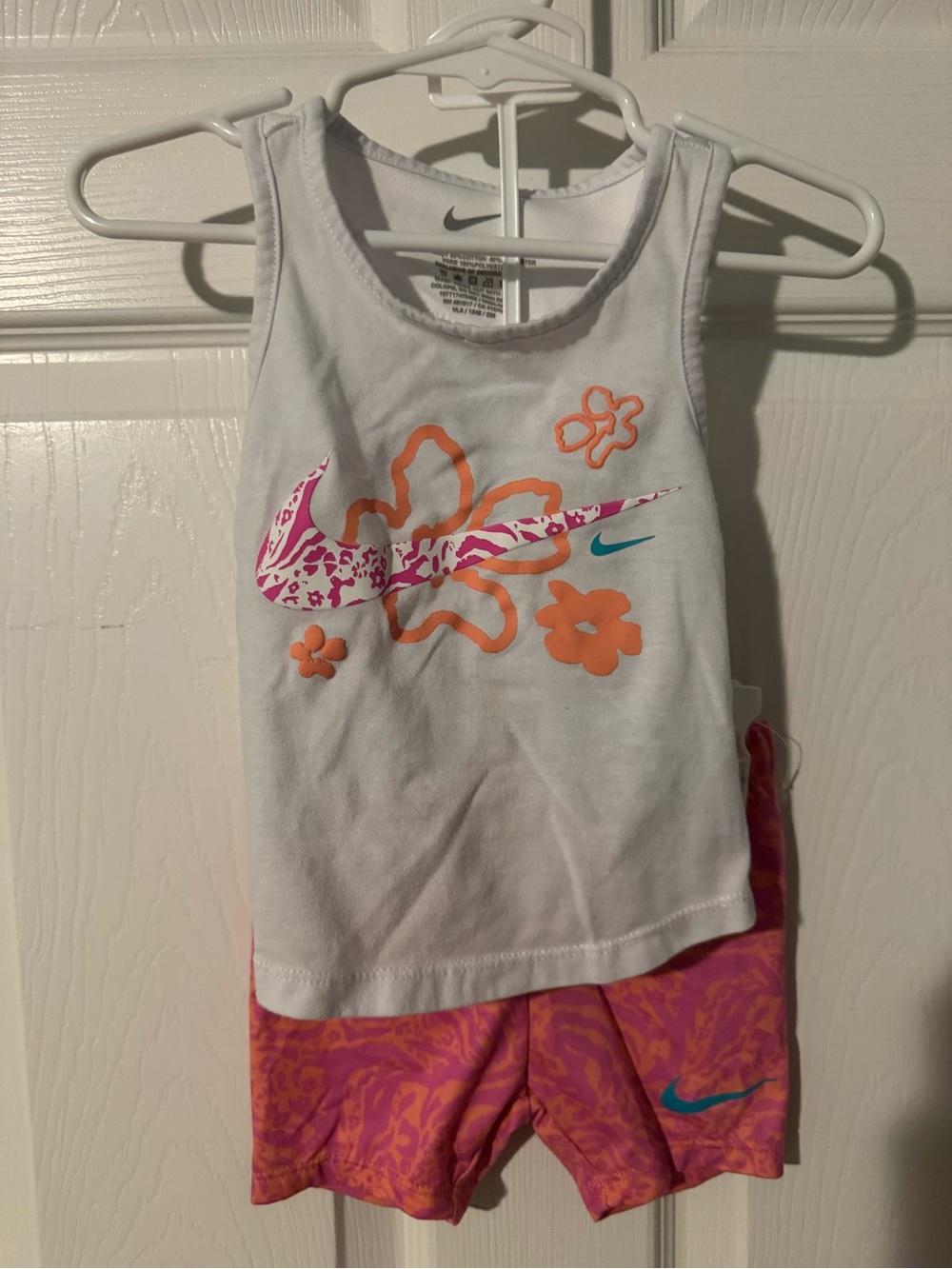 Nike White Tank Top with Pink & Orange Floral Swoosh Set